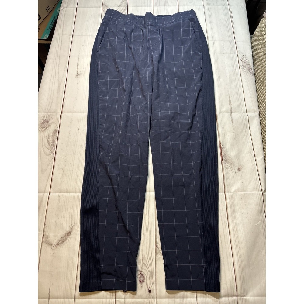 Athleta Brooklyn Textured Ankle Pant Navy Blue Plaid Tapered Size 6